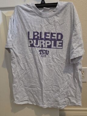 TCU Gray Short Sleeve Tee with Purple "I Bleed Purple" Graphic